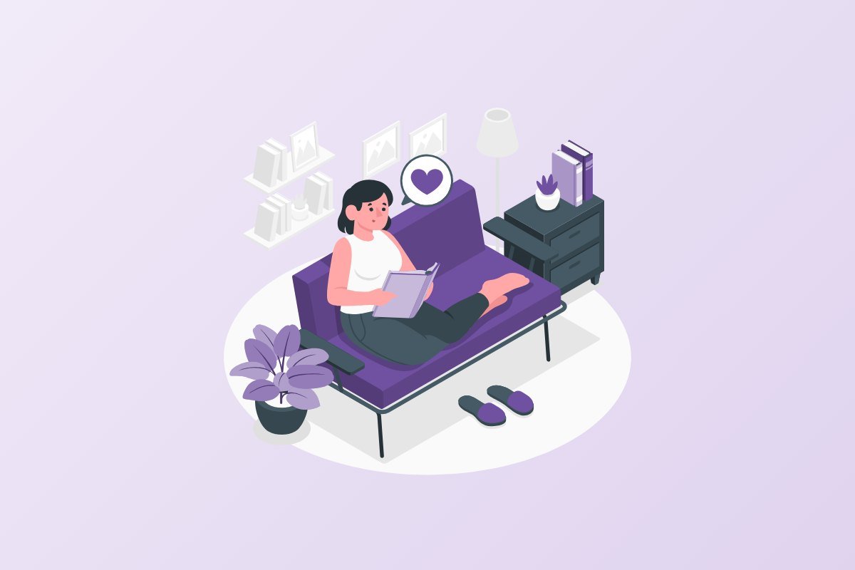 Woman sitting comfortably reading a book