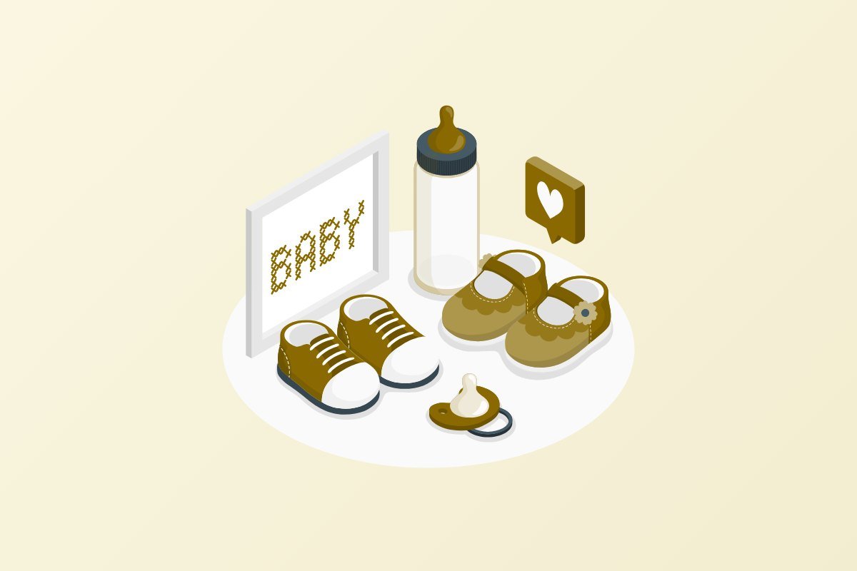 Tiny baby shoes alongside newborn essentials