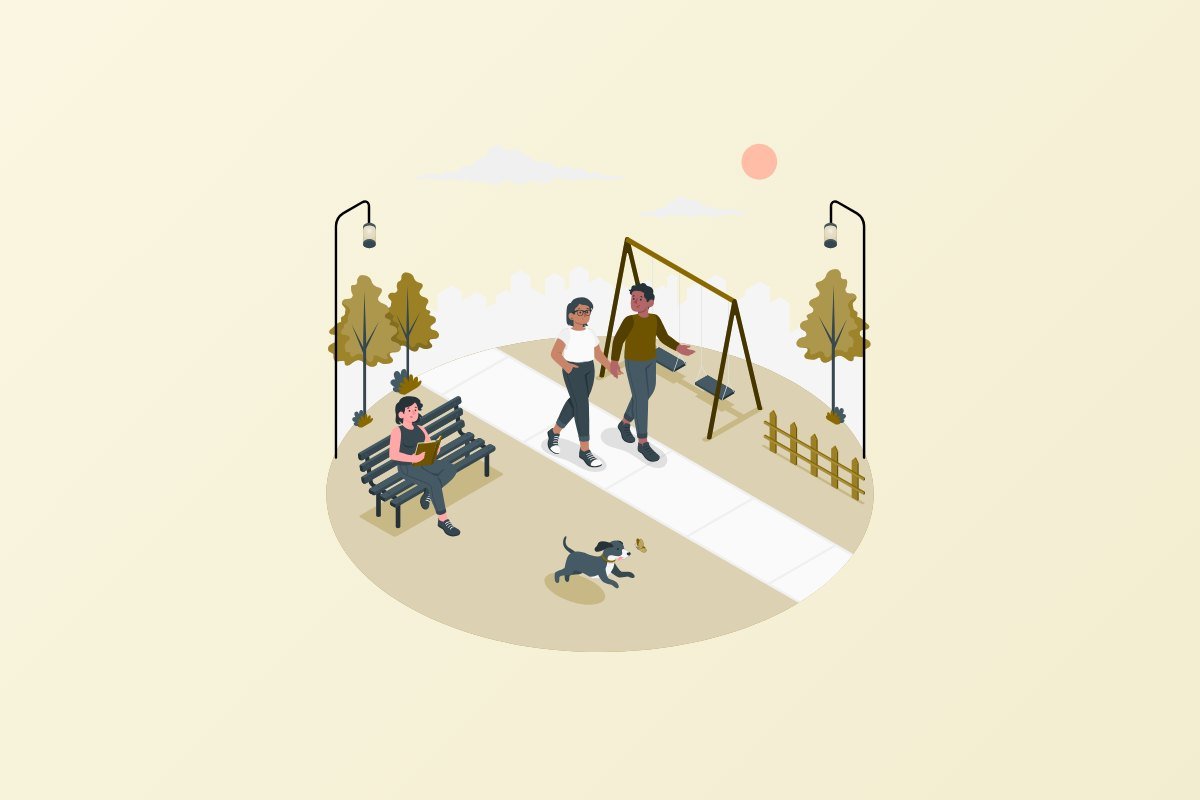 Family walking together through a park